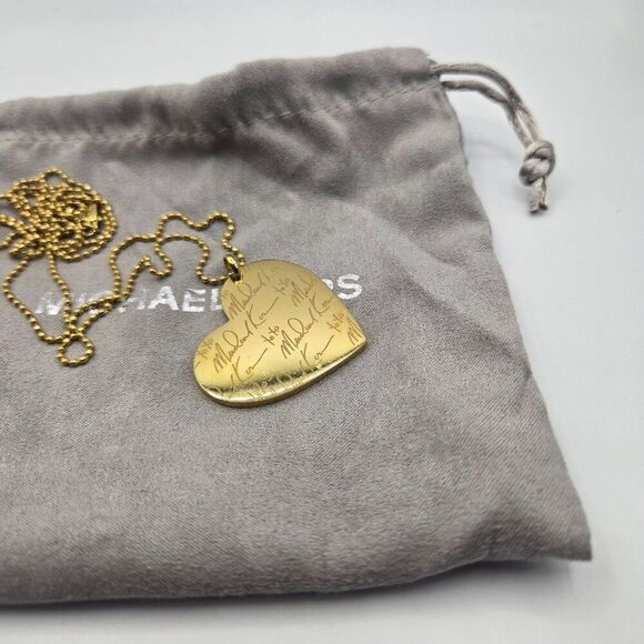 Michael Kors Gold-Tone Heart Pendant Necklace 30" Drawstring Dust Bag - Picture 1 of 5